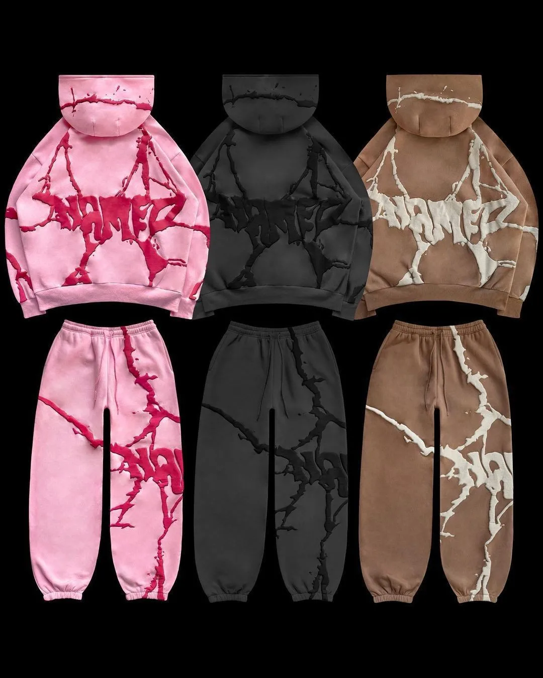 Fashion Streetwear Puff Printing Hoodie Pants Hip Hop Zipper Jacket Sweats Tracksuit Stacked Flared Mens Two Pieces Jogger Set