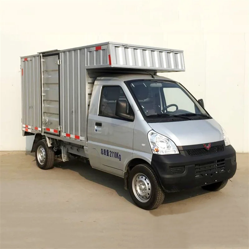 Chinese 4 Wheel Wuling EV Gasoline 1 2T Box Truck Mini Cargo Truck With Van  Box