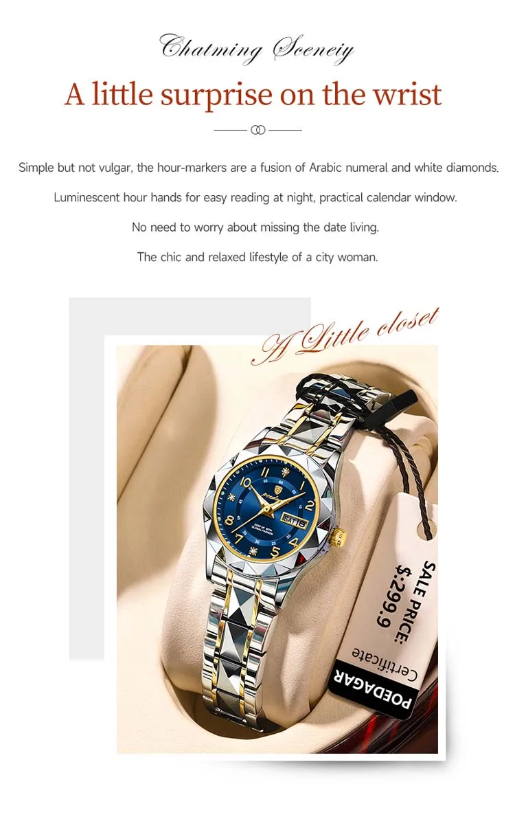 POEDAGAR 782 hot sell custom face lady quartz watch latest Steel Strap water resist Luminous date display moq 1 Casual watch set