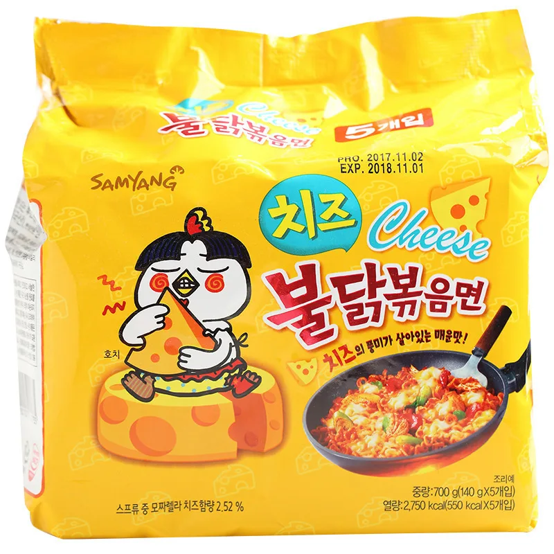 Корейская лапша быстрого приготовления сыр 2x острые Горячие куриные лапши со вкусом