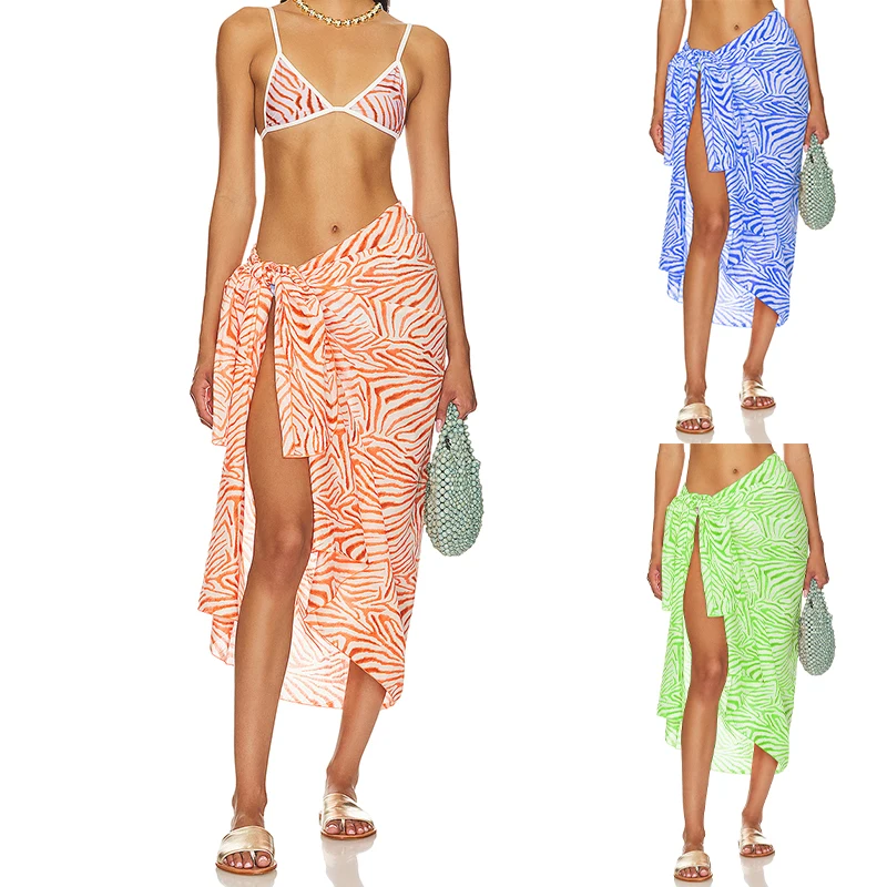 OEM Factory sheer mesh rayon summer sunscreen women custom logo floral print boho sarong cover up beachwear beach pareo