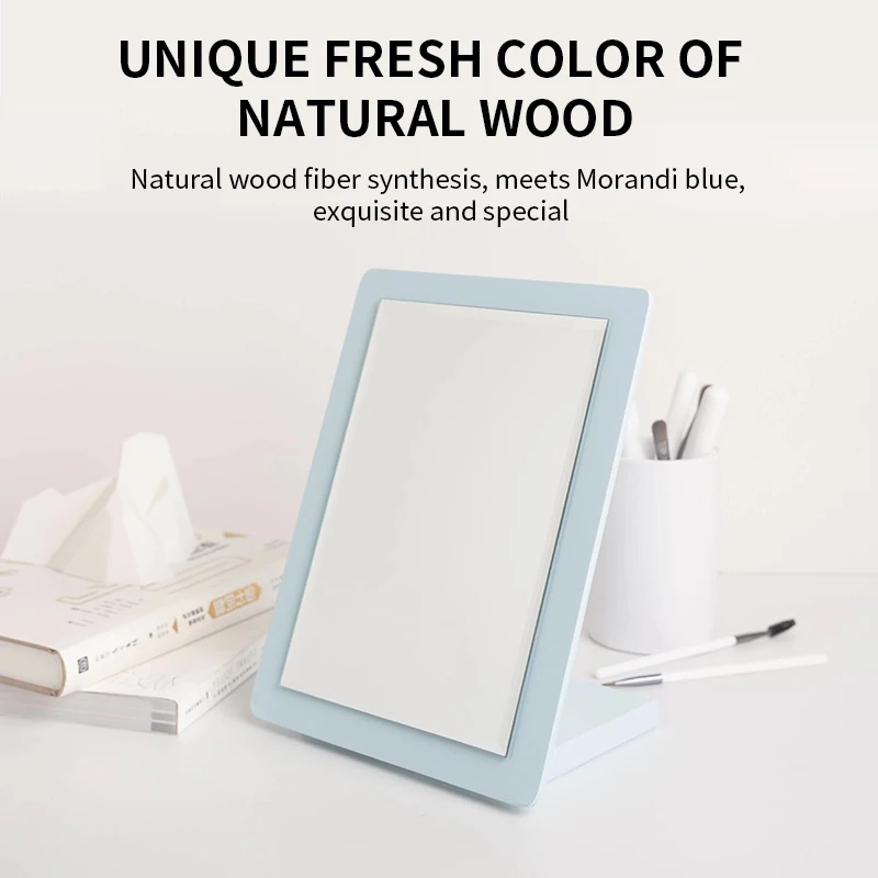 Natural Wood Blue Foldable Makeup Vanity Mirrors Table Standing Mirror For Makeup