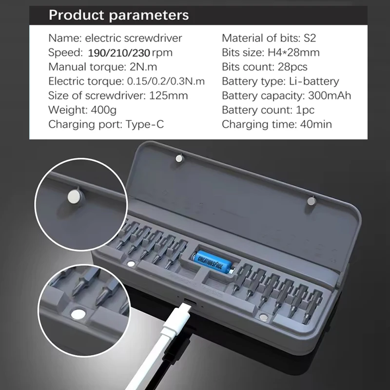 CS0601A USB Cordless Mini Electric Precision Magnetic Screwdrivers Set with Bits