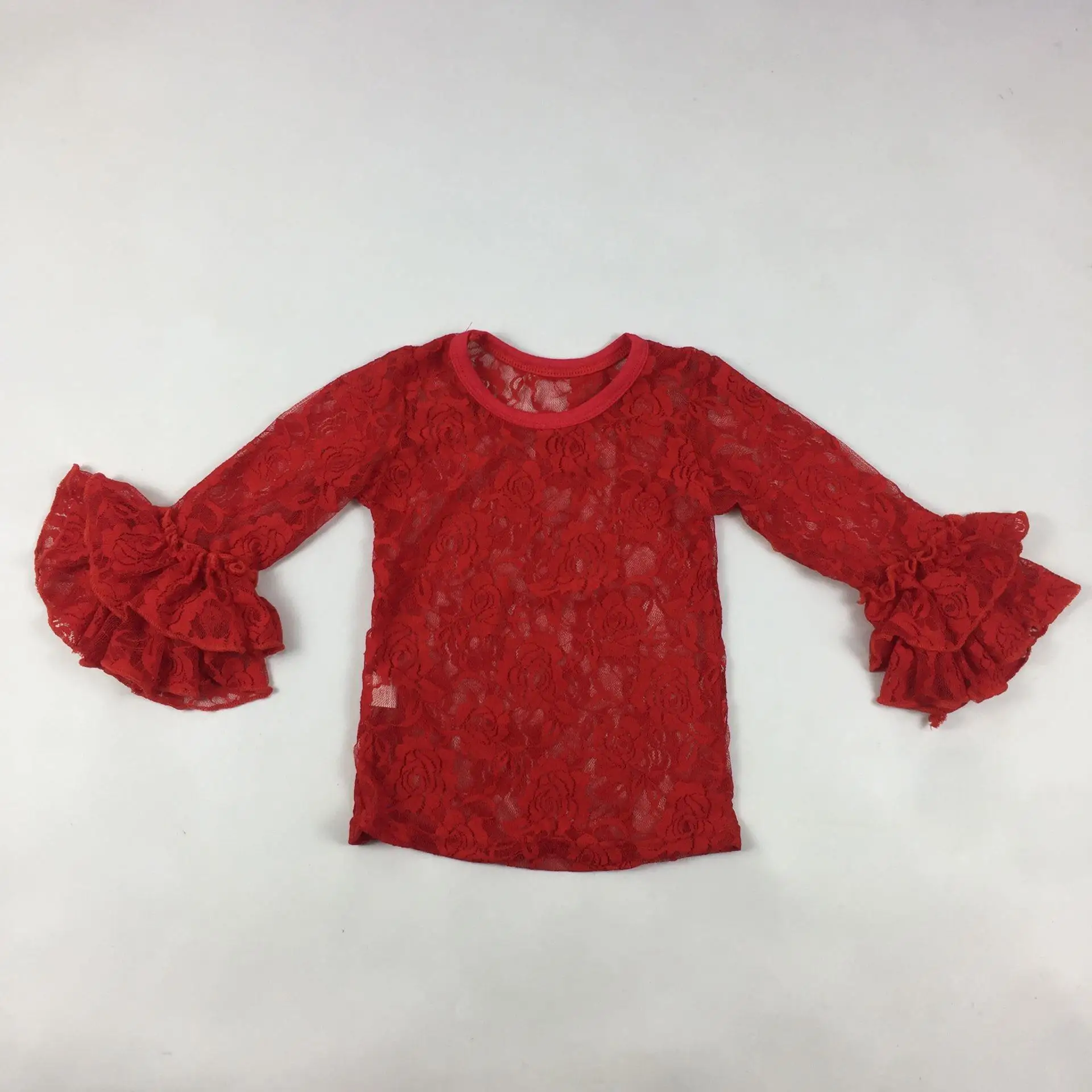 Qingli OEM colorful cardigan Tops See Through Blouse Coat Little Kids long ruffle sleeve Lace Cardigan