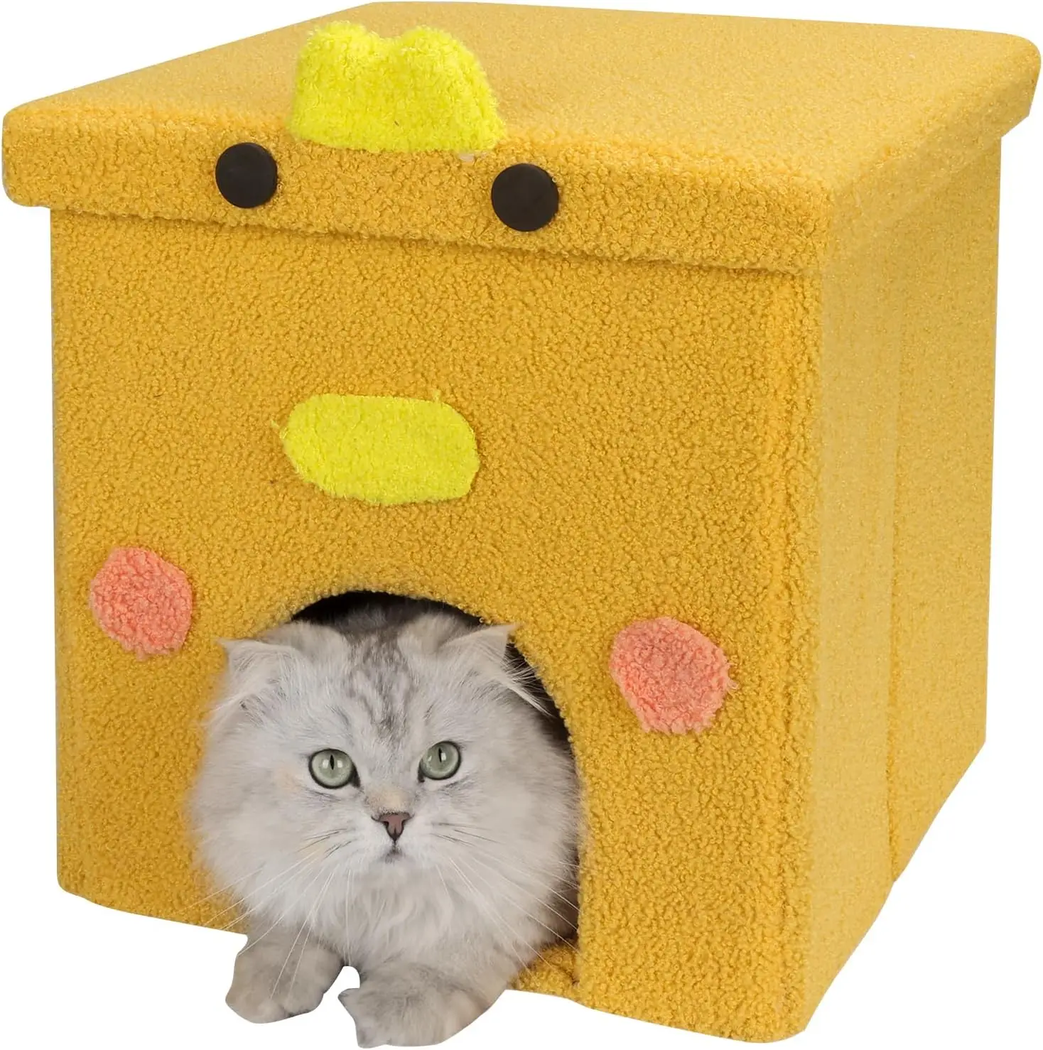 Cat Bed House Cube for Indoor Cats Large Indoor Covered Cave Bed Cat Ottoman for Pets Sleeping