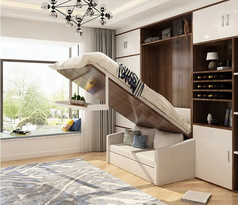 Topcent Manual Folding Hidden Wall Bed Mechanism With Bookshelf Auto Legs Sofa Space Saving Vertical Murphy Bed Mechanism