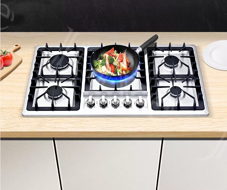 Gas hob for Kitchen Stainless steel 5 burner gas cooker built in stove with safety device Chinese sabaf
