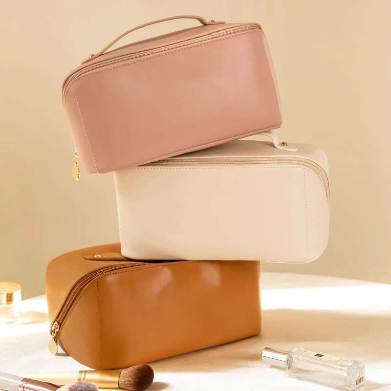 Custom PU Leather Cosmetic Bag Spacious Makeup Organizer Square Pillow Cosmetic Bag Travel Storage Toilet Wash Bag With Zipper