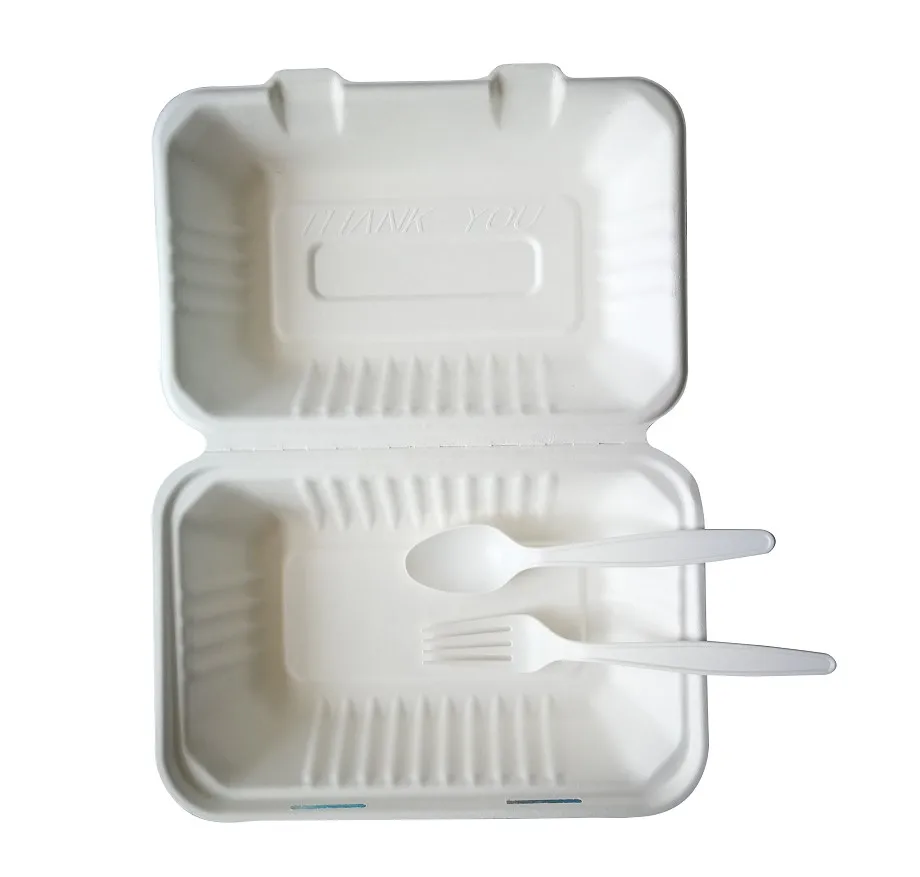 Ok compost 100% biodegradable Compostable food container tableware sugarcane bagasse clamshell bowl tray with lid