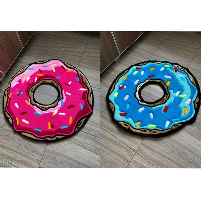 Great Quality Pink Donut Round Tufted Rug For Kids Blue Stereo Fluffy Rug Game Room Tufted Rugs Gift