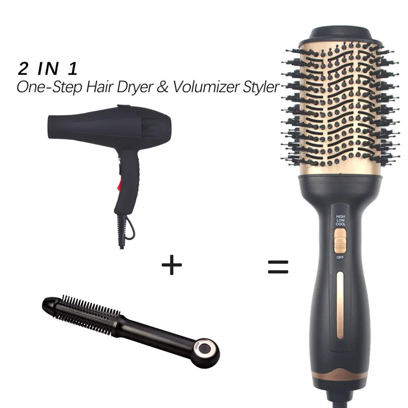 Professional Rotating Pink Gold 3 In 1 One-Step Hair Dryer And Volumizer Hot Air Brush For Hair Dryer