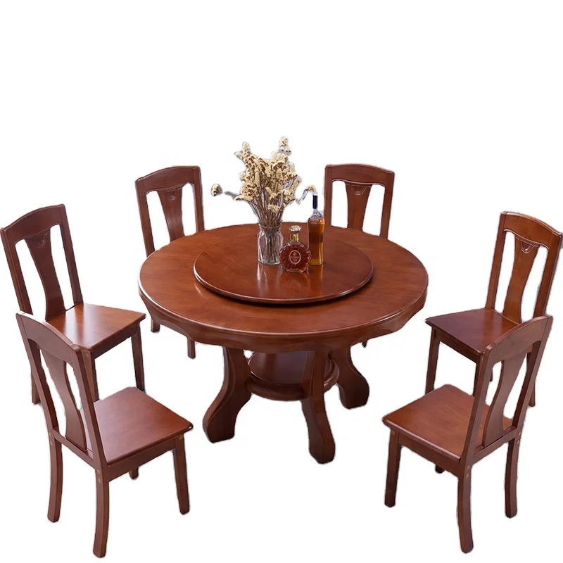 2024 hot sale modern chandelier for dinner table solid wood round table with turntable dinner table set