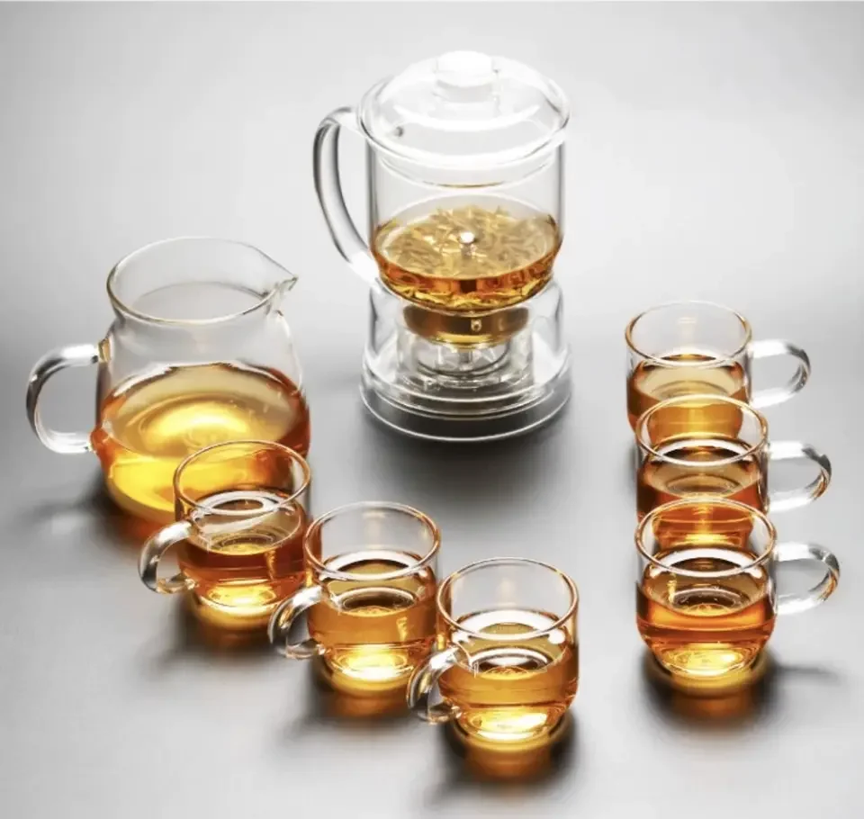 14 oz 430ml Eco-Friendly Glass Automatic Filter Teapot Handmade with Infuser Bottom Stocked Dispensing Tea Steeper for Drinkware