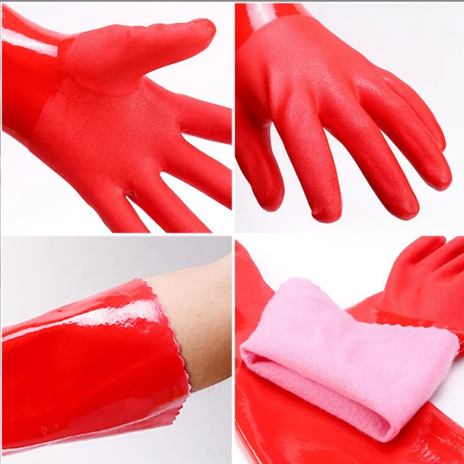 Household Dish Washing Cleaning Pvc Cotton Multipurpose Hand Gloves For Washing Latex For  Laundry Bathroom Warm Kitchen Gloves