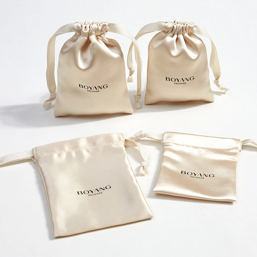 Boyang Custom Small Luxury Earring Ring Packaging Drawstring Satin Bag Pouch Jewelry
