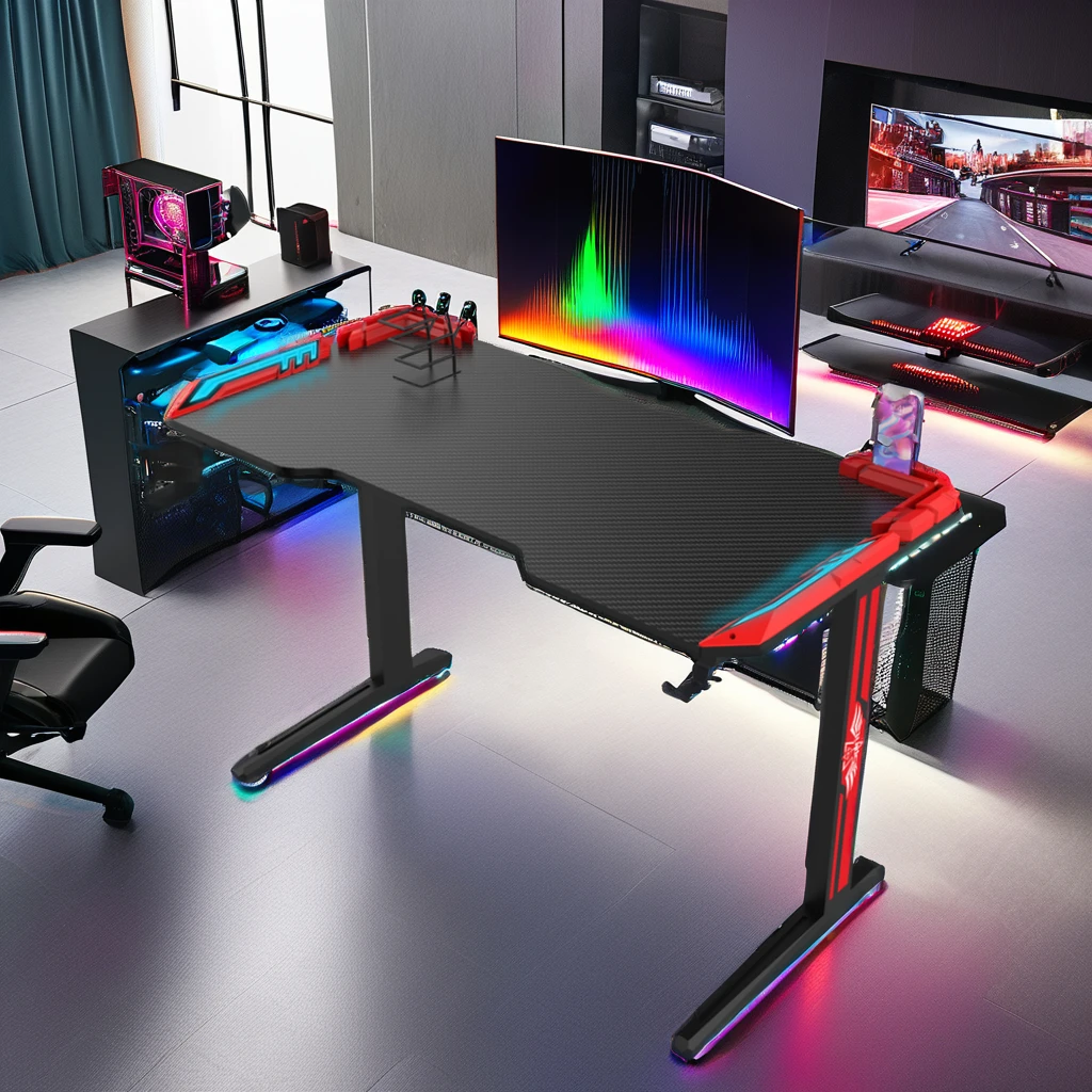 Factory Direct 120cm Carbon Fiber Desktop RGB LED Gaming PC Desk Custom Simple Black Office Gaming Table