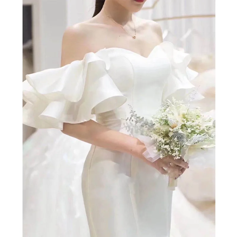 S5925F    2023   High -quality new  Satin minimalist slimming elegant fishtail off shoulder temperament evening dresses