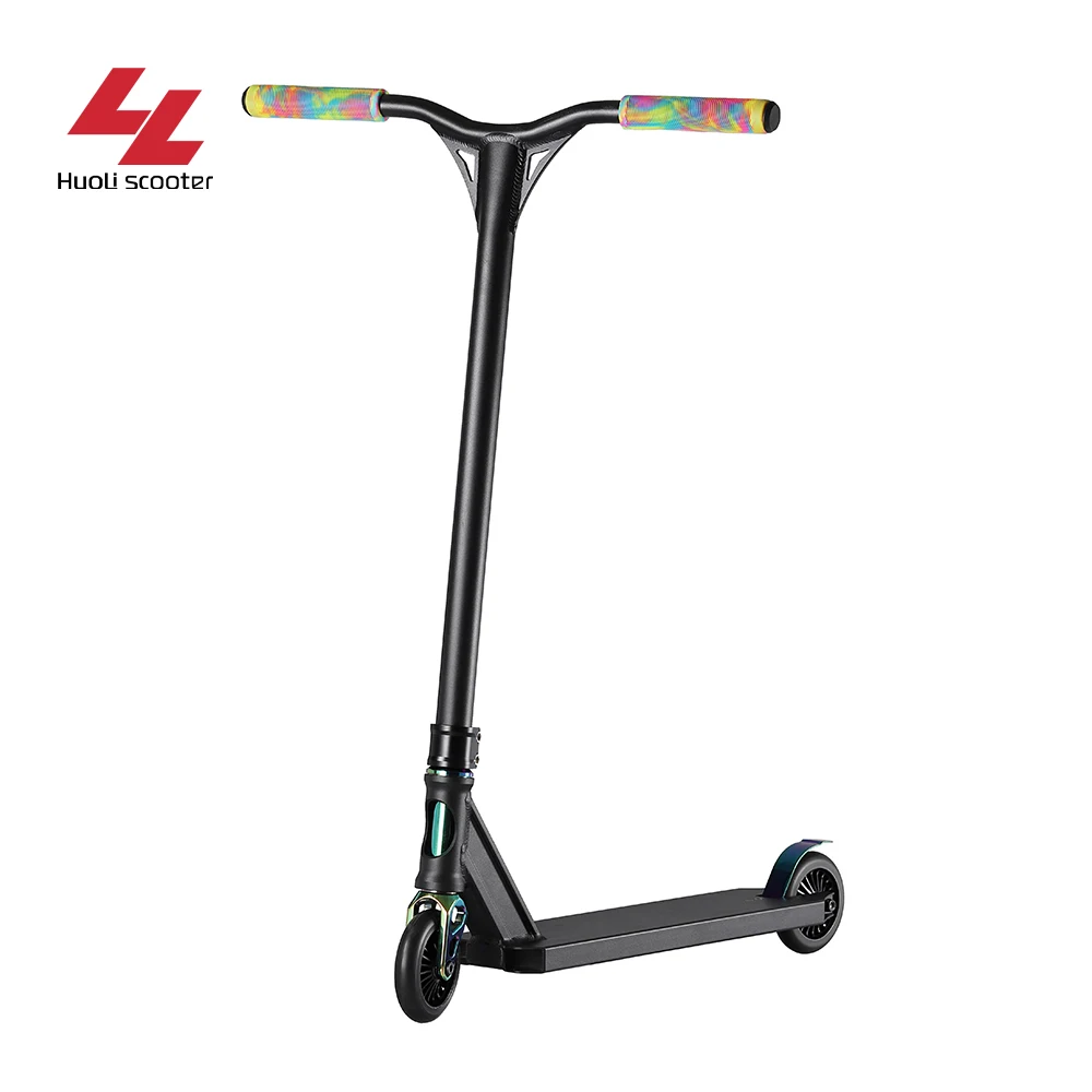 Huoli Free Samples Cheap Rainbow Grip Kids 110 mm PU Wheel Extreme Sport Pro Stunt Scooters