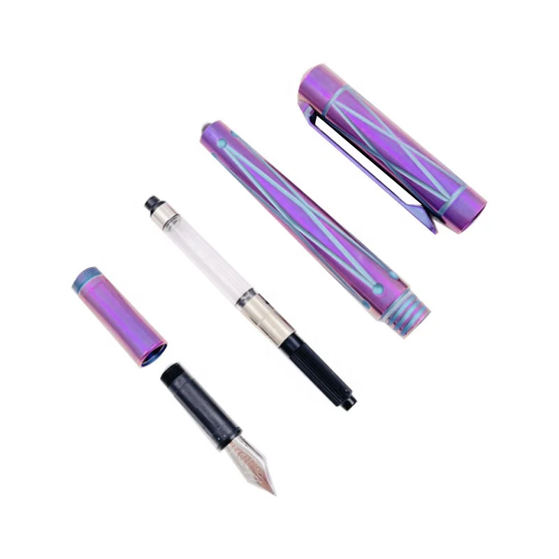 Titanium Fountain Pen Extra Fine Nib Classic Design with Converter and Metal Pen Box