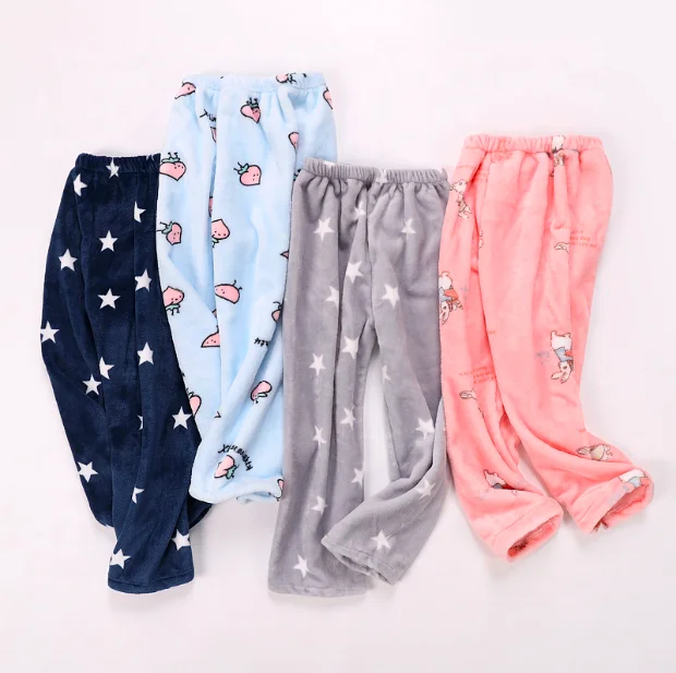 2021 Autumn/Winter Women Pajamas Set Flannel Cartoon Pants Sleep Warm Nightgown Female Home Indoor Sleepwear