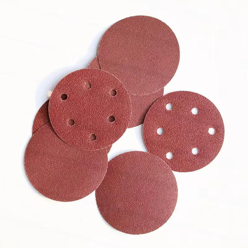 5 inch hook and loop 8 holes aluminum oxide red sandpaper disc sanding disc for Sanding &Polishing DIY projects