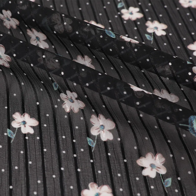 Wholesale spring and summer new striped chiffon small flower printed fabric for dress OEM