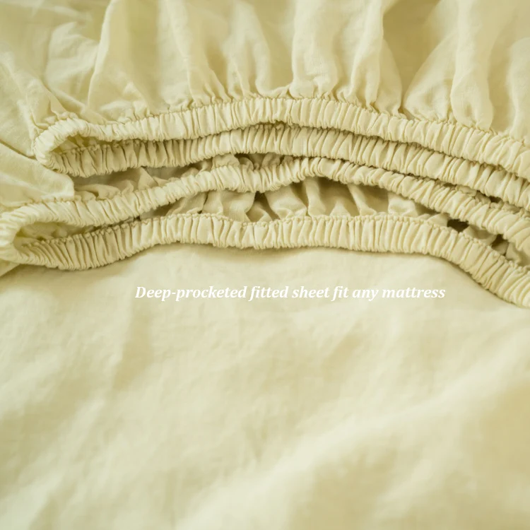 Wholesales 100% pure French Flax linen modern bedding set Stone washed fitted flat sheet bed linen