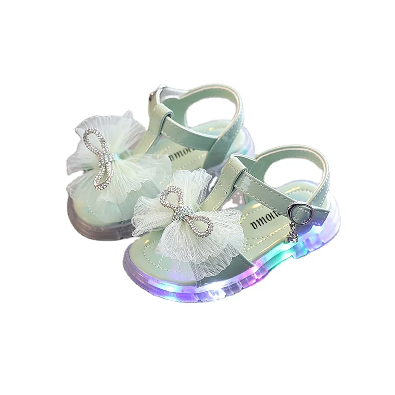 
Girls Shining Diamonds Decorative Sandals Kids Lace Big Bow Fashion Childen Princess Sandals 