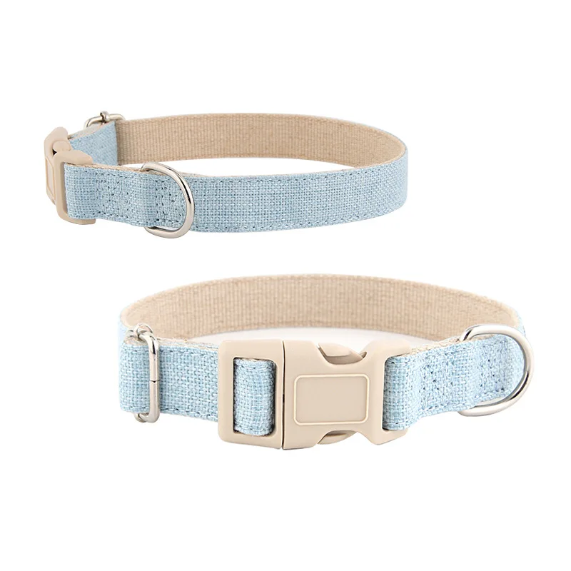 Pet Cotton And Linen Dog Solid Colour Insert Buckle Collar Adjustable Environmental Linen Dog Leash Dog Collar Collar Wholesale