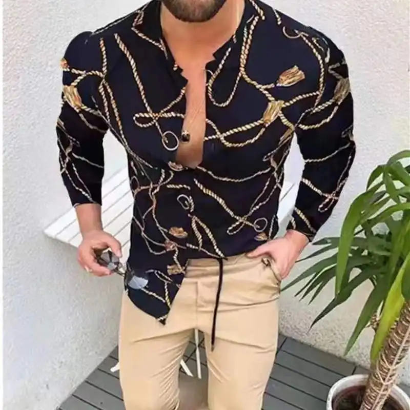 wholesale single breasted turn-down collar men smart casual shirt hawaiian floral long-sleeved shirt for mens