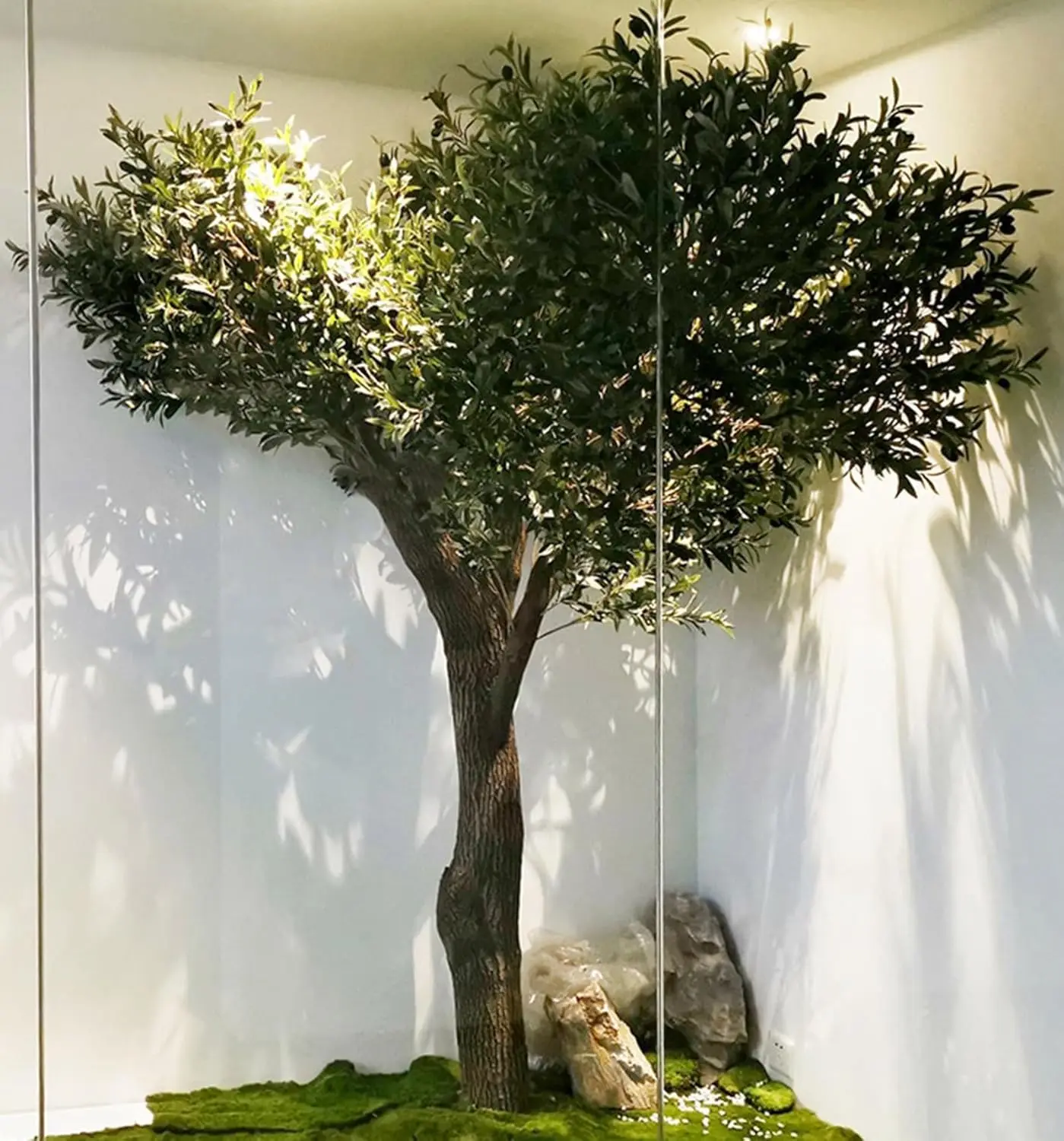 Custom High Artificial Olive Tree Made From Fiberglass Faux Wood Trunk With Plastic Branch Material fake Olive Tree For Cafe