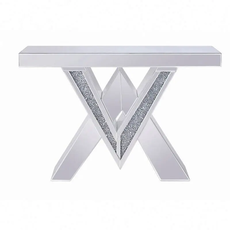 V Shaped Crushed Diamond Console Table Living Room Mirrored furniture Console Table