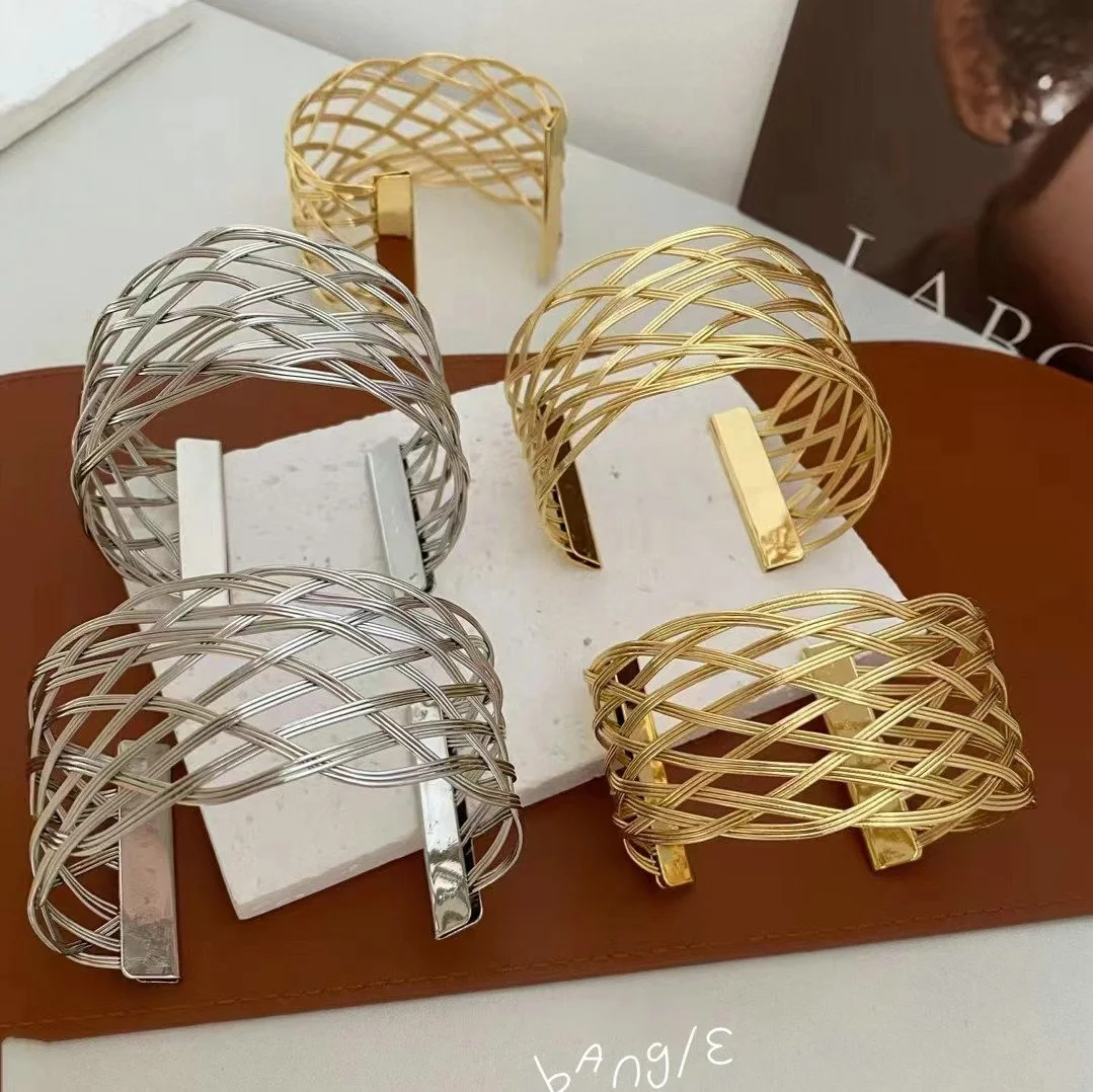 brass cuff bangle bracelet for women new arrival 2024 gold plated wide hollow intersect bangles jewelry ladies indian