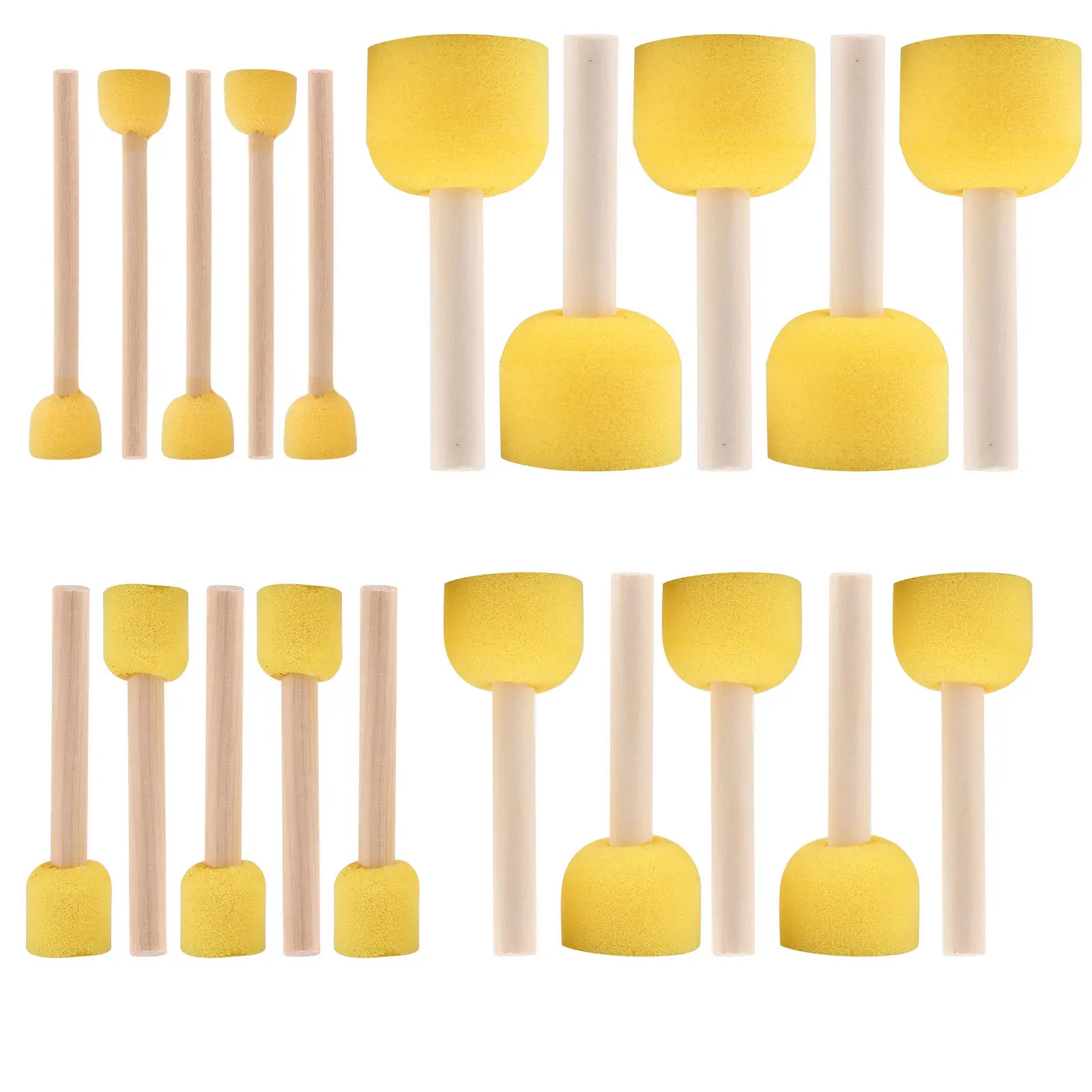 Hot selling colored foam paint brush wood handle for kids diy school children education round shape painting mushroom stamp