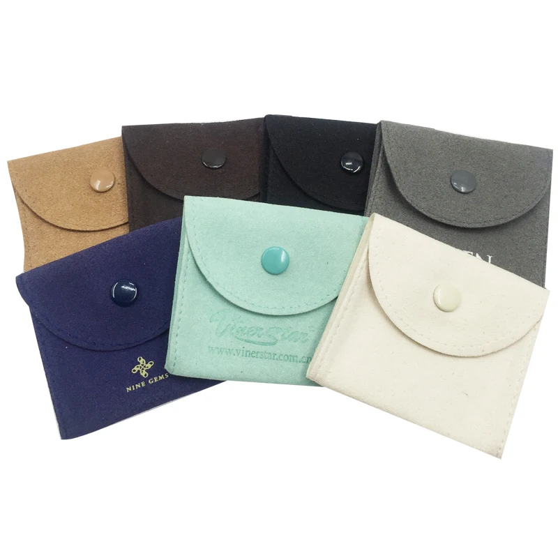Конверт из искусственной замши с логотипом на заказ, подарочная упаковка для ювелирных изделий, Сумка с клапаном и кнопкой