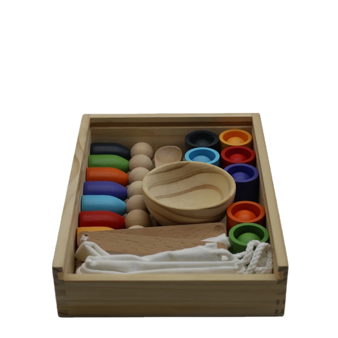Interactive Baby And Toddler Toy Balls In Cups Montessori Toy with wood tray Wooden Sorter Game Educational toy for kids