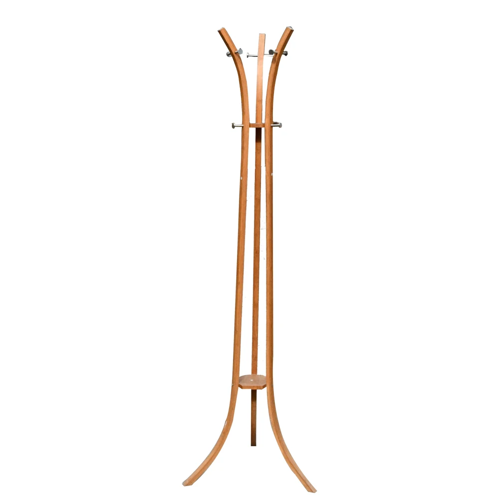 Bamboo Coat Rack Sturdy Wooden Coat Rack Stand, Free Standing Tree Hanger with 4 Sections & 8 Hooks
