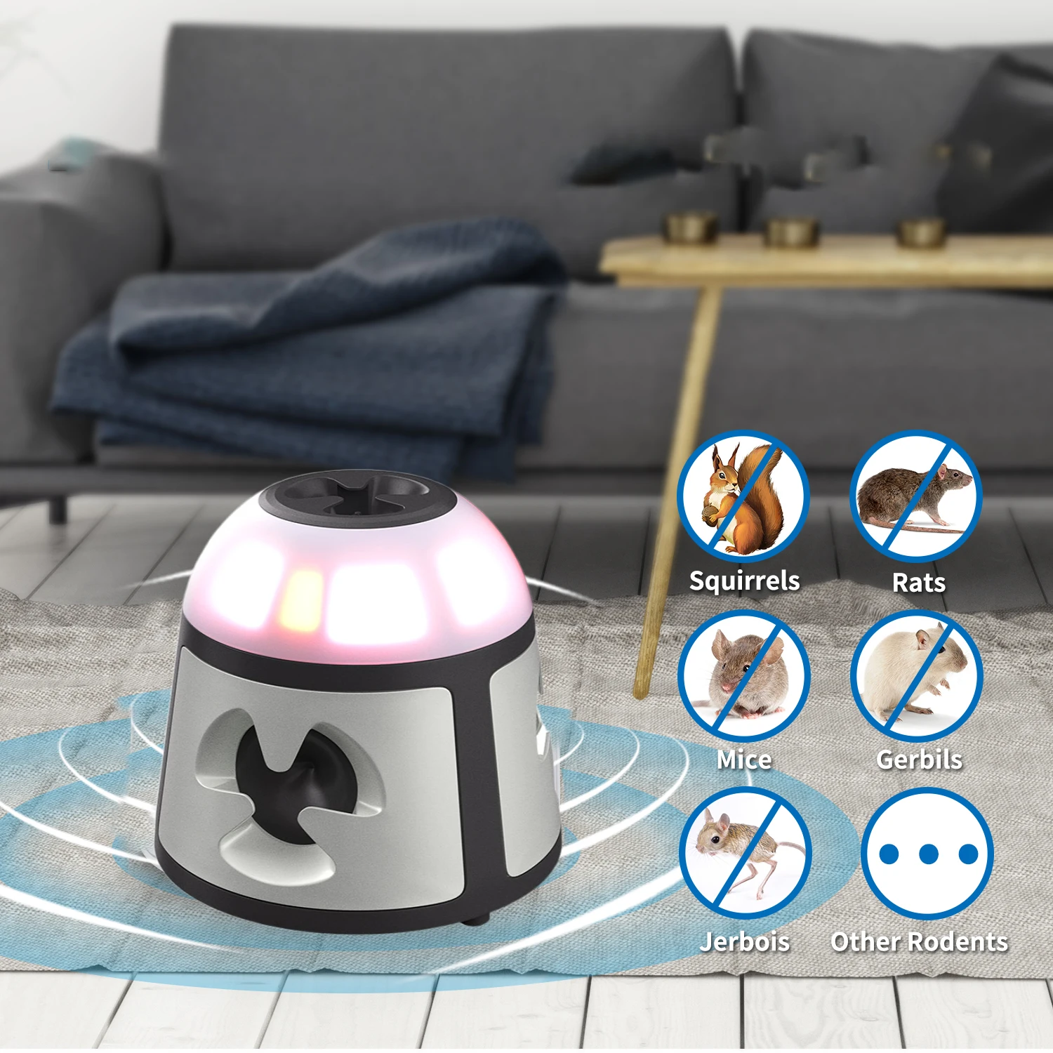 Indoor 360 Degree 4 in 1Pressure Wave Electronic Rodents Mice Repeller Mouse Deterrent Ultrasonic Mouse Repeller