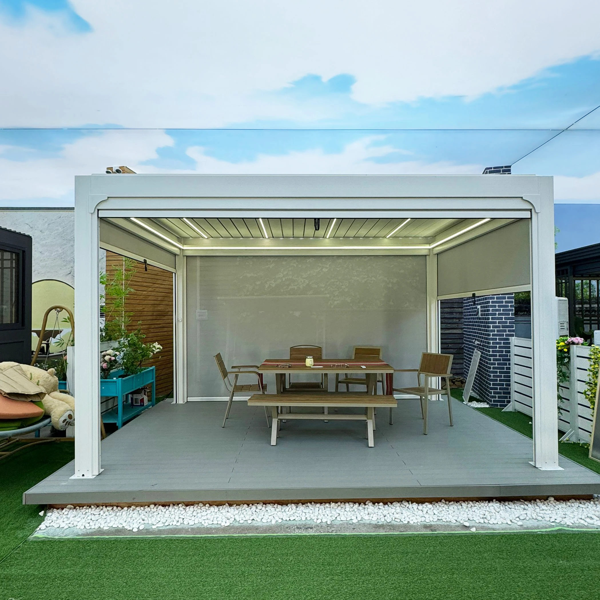 Uplion Modern Custom Electric Patio Canopy Gazebo Outdoor Waterproof Aluminium Pergola Opening Louvred Roof Pavilion