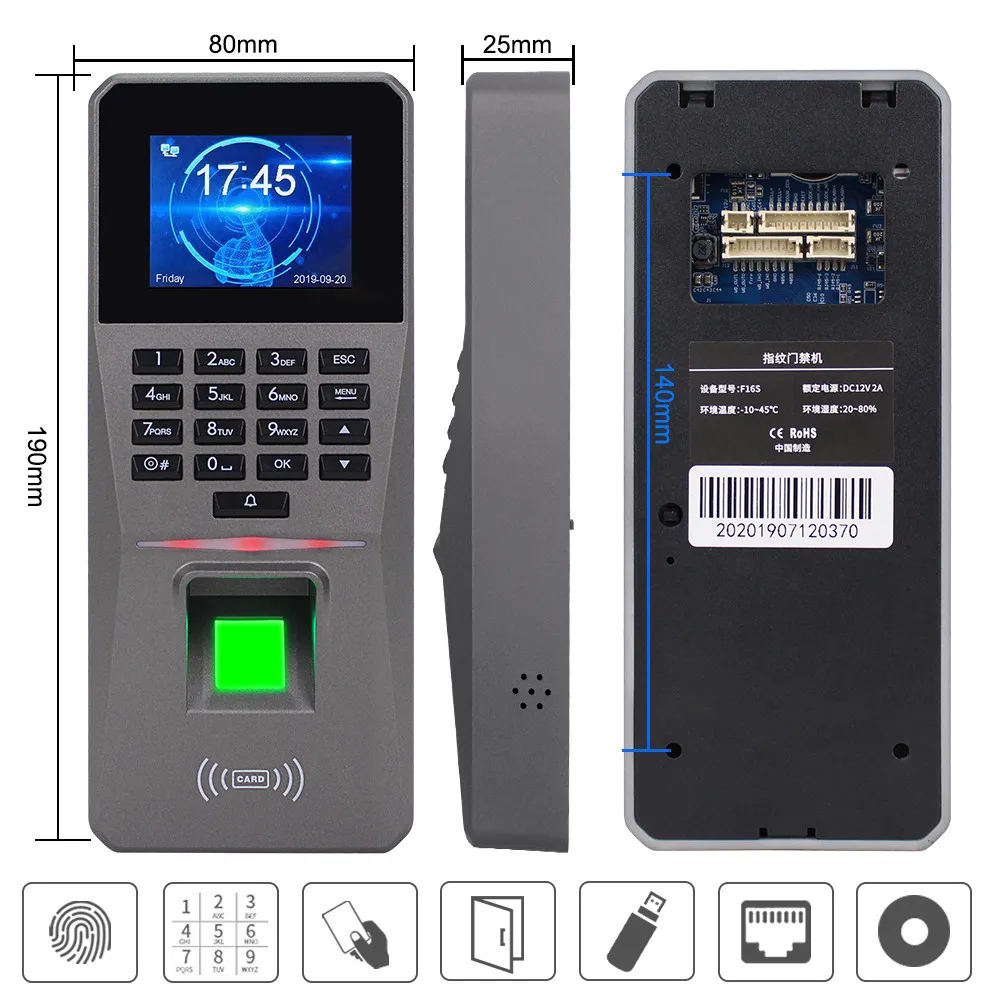2.4Inch USB Fingerprint Door Access Control Attendance Machine Password Fingerprint Access Control System