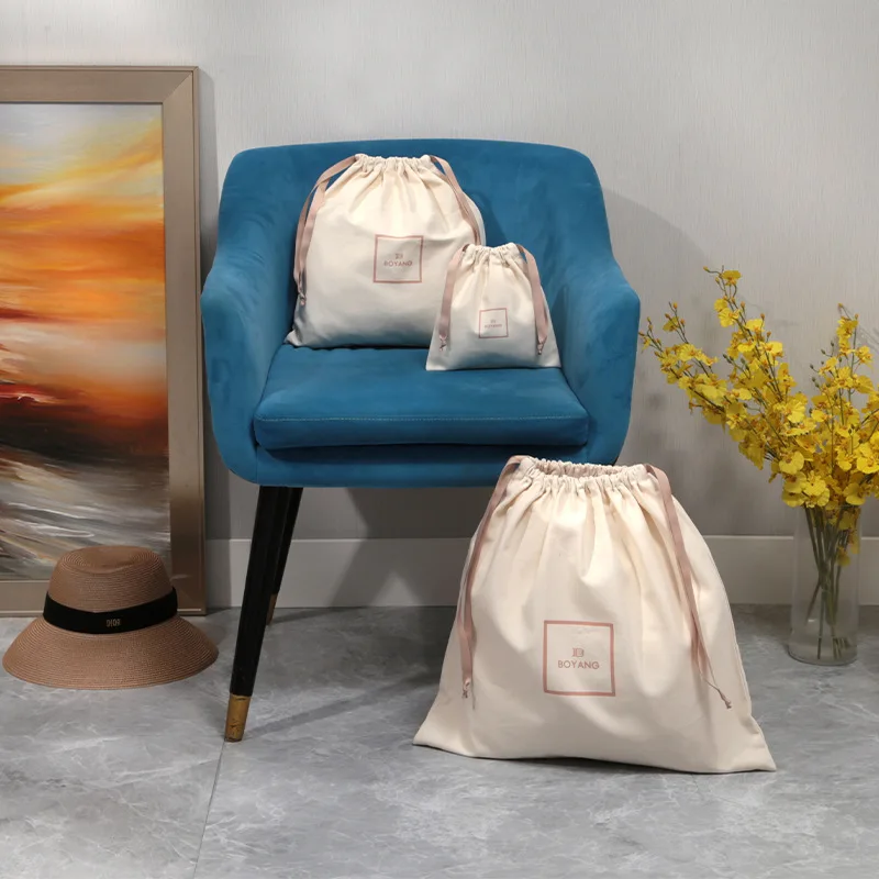 Wholesale cotton dust bag with logo silk shoe dust bag for handbags shoes drawstring cotton dust bag