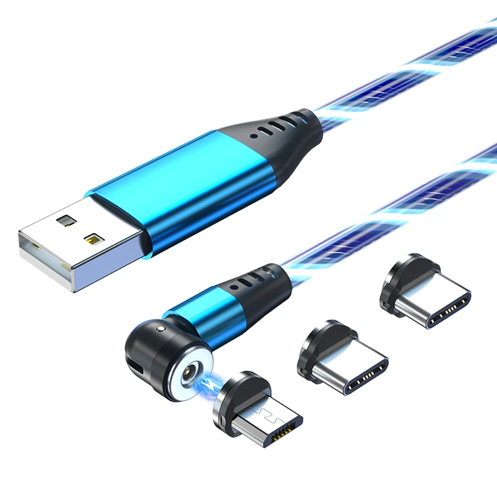 
L-Shape 540 Degree Flowing Light Magnetic Charging Cable USB 3.0 Universal Use With RoHS Certificate 