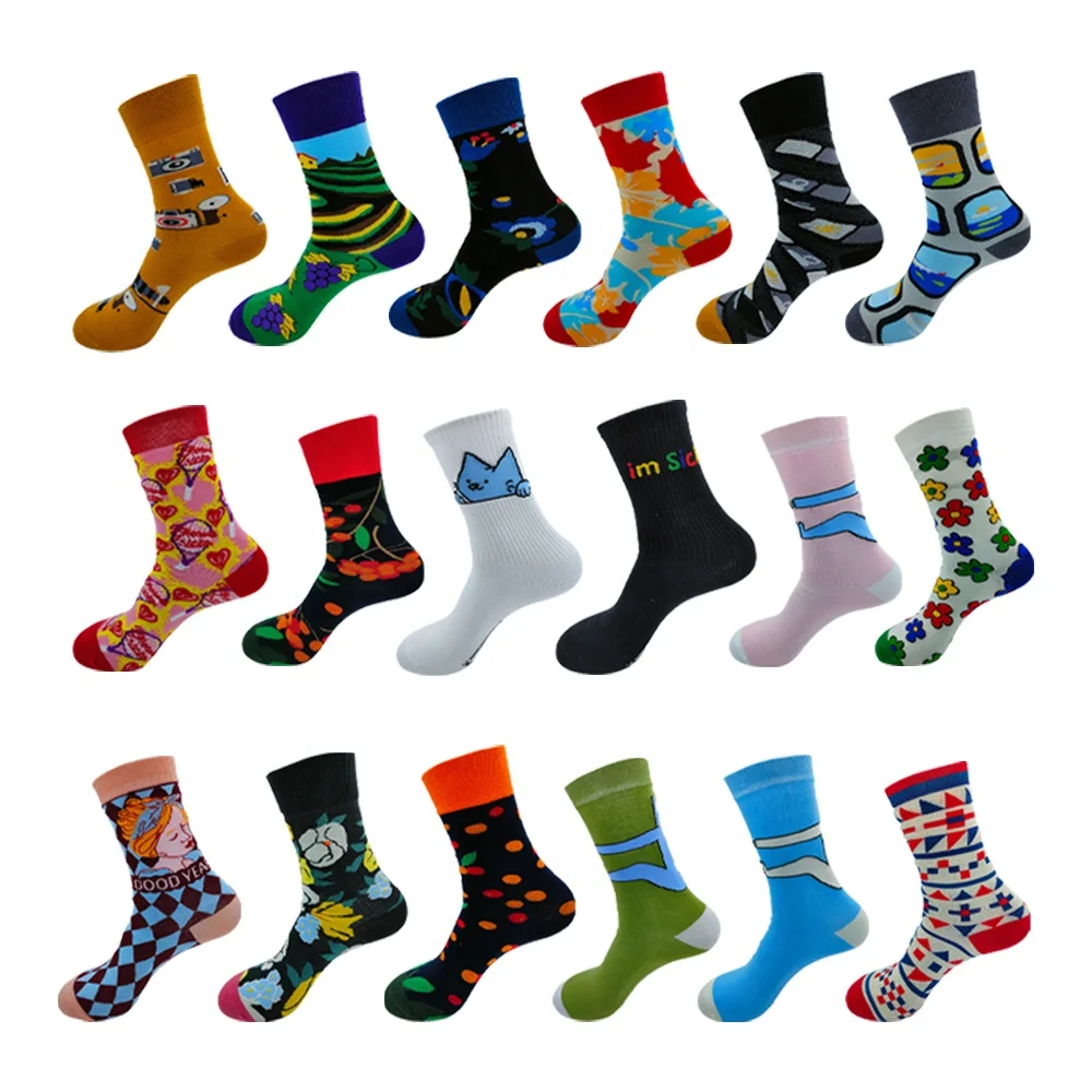 Wholesale Cotton Jacquard Custom Design Socks Colorful Festival Crazy Funny Crew Happy Socks for Women Men