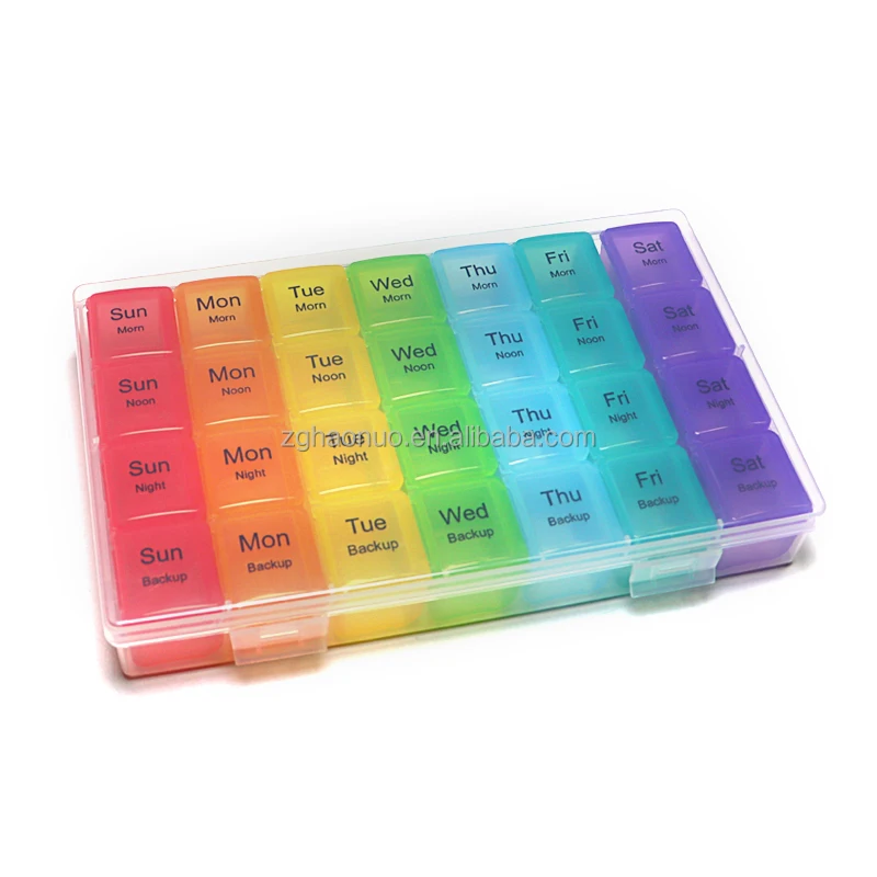 Manufacturers hot selling 28 compartment pill box 7 day pill box color weekly pill