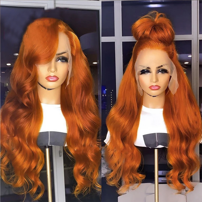 WR Ginger Red Blonde Orange Color Natural Brazilian Human Hair Lace Front Wigs Pre Plucked Virgin Ginger Wigs