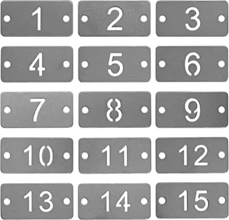 Rectangle Metal Hollowed Numbered Tags Stainless Steel Number Tags Key Tags (1-15)