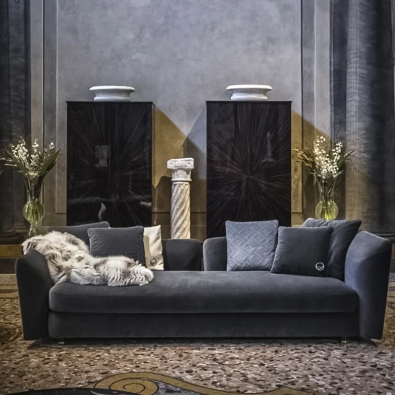 Italian Design Luxury Modern Velvet Cloth Leather Four-Seat Sofa for Modern Living Room