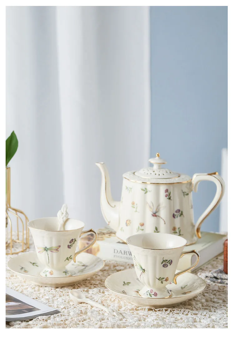 English Afternoon Tea European Rotary Tea Set Ceramic Coffee Cup Household Teapot Complete Set of Luxury