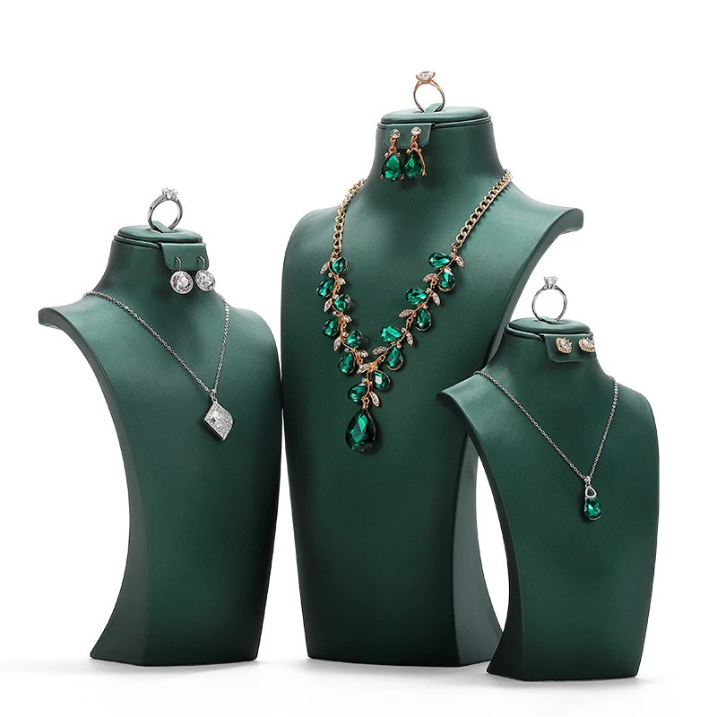 SUNDO Luxury Necklace Ring Earring Set Jewelry Mannequin Resin Velvet Suede Pu Leather Necklace Display Bust