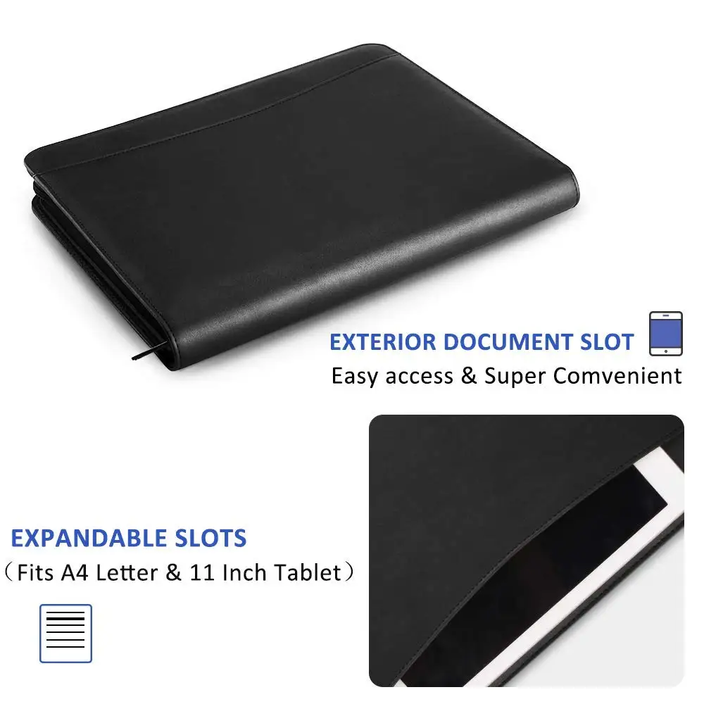 Portfolio Folder, PU Leather Document Organizer  with Round Ring Binder